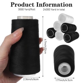 8 Pcs Black & White Sewing Thread, 40S/2 3000 Yard Spool Serger Thread, All Purpose Polyester Serger Threads Cones for Sewing, Quilting, Machines, Overlock, Merrow & Hand Embroidery