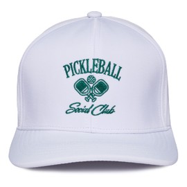 Funky Junque Men's Six Panel High Crown Performance Golf Hat - Pickleball Social Club - White