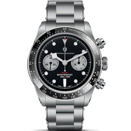 LACZ DENTON Pagani Design 1718 Panda Dial Men's Chronograph Watches Japan VK64 Movement Stianless Steel 100M Waterproof Men Fashion Casual Watch (Black-1)