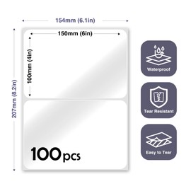 JIEHENG 100Pcs Clear Large Labels for Storage Bins,6x4 Inch Removable Labels,Large Labels for Blank Box,Strong Adhesive Tear Resistant No Residue Blank Labels (Trasparent)