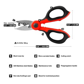 Professional Electrician's Scissors, Carbon Steel Scissors, Household Scissors, Wire Stripping Tools for Fabrics, Paper and Cables, Includes Scissor Case