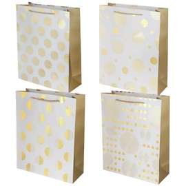 NIMNIK Gift Bags for Presents - 32x26x12cm Gift Bags Large with Golden Rope Handles - Thick Glossy Christmas Bags, Birthday Party Bag