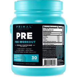 Primal Pre-Workout Tropical Rain Rocket Pop Flavored (30 Servings) - Gluten Free & Non-GMO