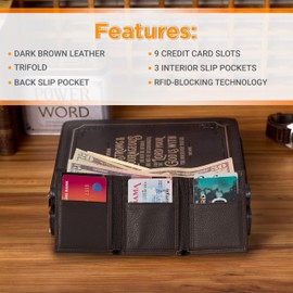 Christian Art Gifts Premium Genuine Full Grain Leather Inspirational Scripture Wallet for Men: Know the Plans Encouraging Bible Verse, Tri-fold, RFID Protection, Pockets, 9 Card & ID Slots, Dark Brown