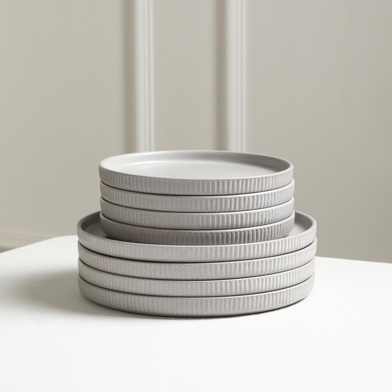 Stone Lain Haven Stoneware 12-Piece Dinnerware Set, Grey - Plates