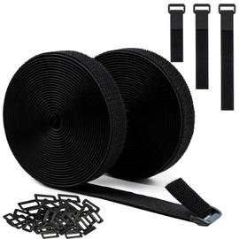 Hook and Loop Cable Straps 1" x 33 Ft with 24 Buckles Adjustable Fastening Reusable Nylon Securing Cord Cinch Strap Ties Free Cut for Cable Management RV Workshop DIY (Black)