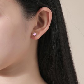 Women Silver Stud Earrings for Women Solid 14K White Gold Plated Sterling Silver Earrings For Women Birthstone Earrings CZ Earrings Anniversary Birthday Gifts for Women Wife Christmas-1CT-10