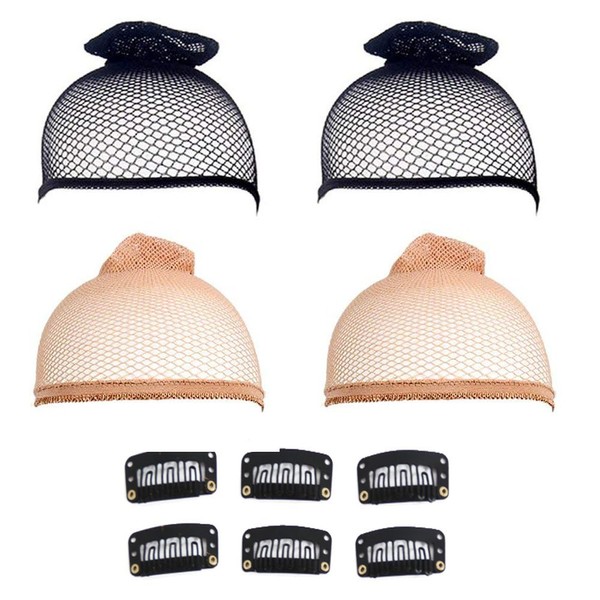 Yesallwas Wig Net, Black, Skin Color, 4 Pieces, 6 Patch