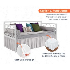 SGI 12 Inch Drop Full Size Light Grey Solid Day Bed Skirt Ruffled Pattern Split Corner Easy Fit Easy Care Fade & Wrinkle Resistant- Microfiber Made