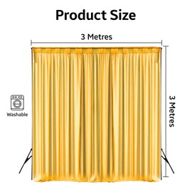 Elegant Wrinkle-Free Backdrop Curtain – Polyester Drape for Wedding, Party, Baby Shower Photography – Large Photo Booth Background for Events Home Décor – Gold 3 x 3 Meters Panel with Rod Pocket