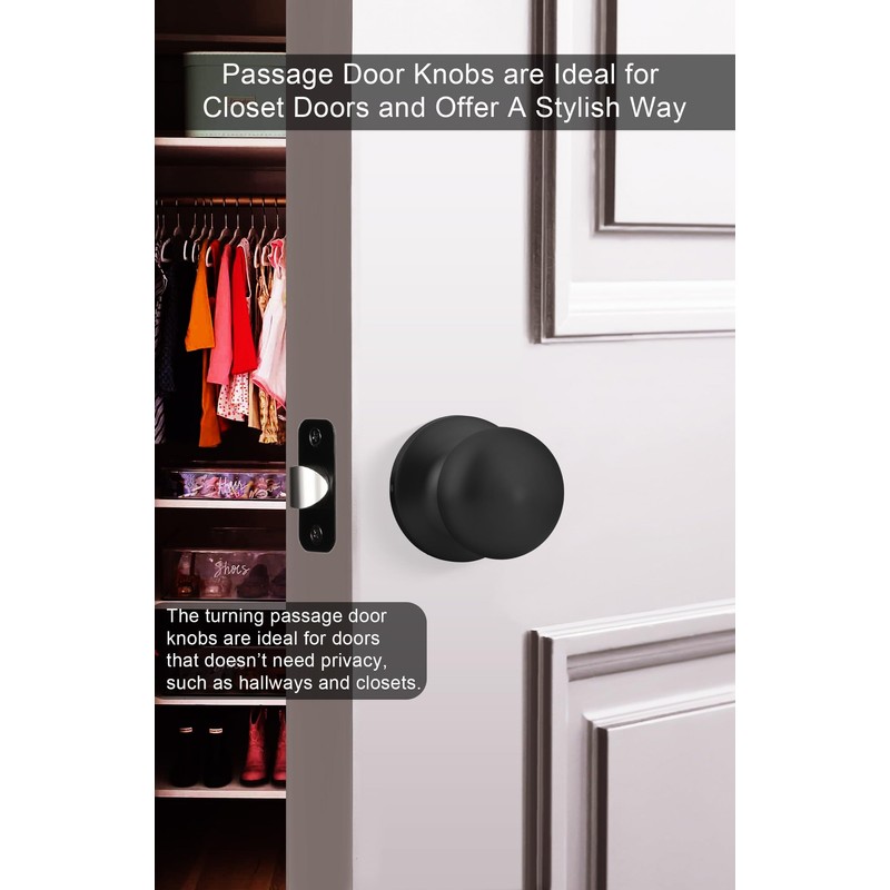 goldenwarm Black Passage Door Knobs, Closet Door Knobs, Matte Black