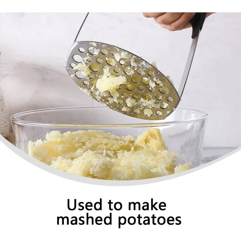 RIJIS Heavy Duty Strong Stainless Steel Potato Masher Black Handle