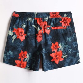 MaaMgic Mens 4 Way Stretch Swim Trunks 5.5" with Mesh Lining Quick Dry Swimwear Bathing Suits,Gorgeous Red Flower,Medium