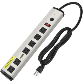 CCCEI Heavy Duty Power Strip Surge Protector 20 Amp, High Amp Industrial Shop Garage Metal Multiple Outlets, 15 FT 12 Gauge 5-15P Extension Cord 6 Outlet 6-20R T-Slot 20a for Appliance.