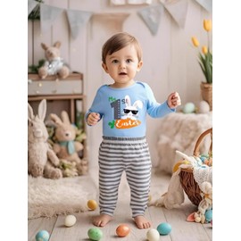 MOMBEBE COSLAND Baby Boy My First Easter Outfit Infant Rabbit 3PC Pant Set, Blue, 3-6 Months
