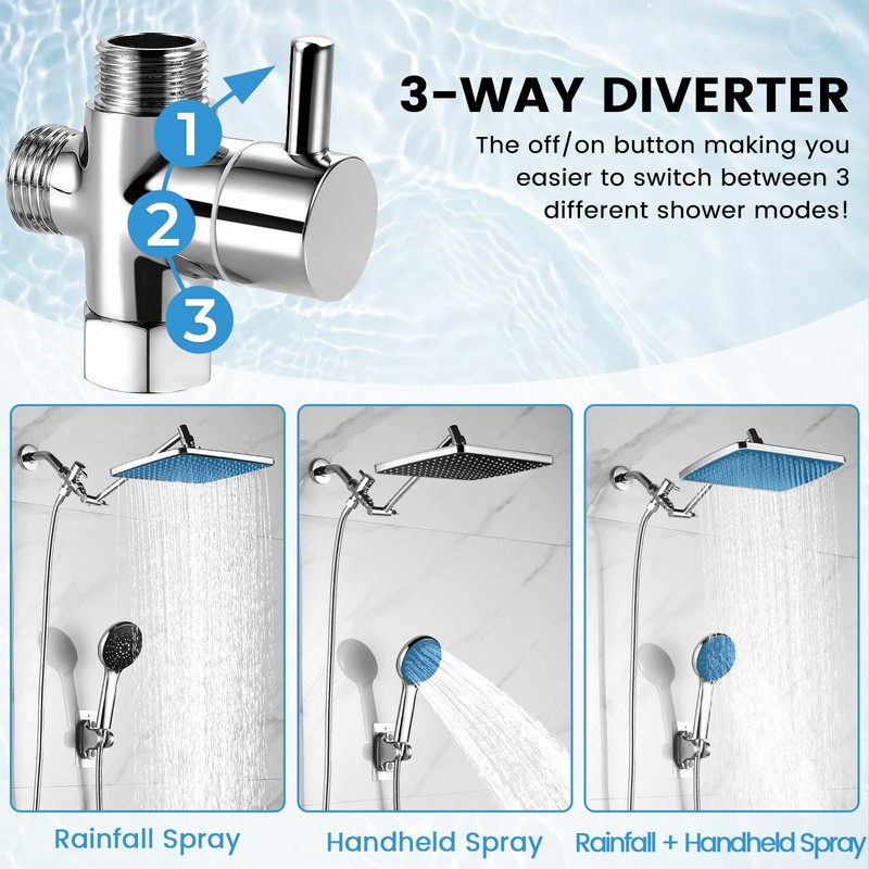 RNDIOZD Rain Shower Head with Handheld, 11.8 Inch High Pressure