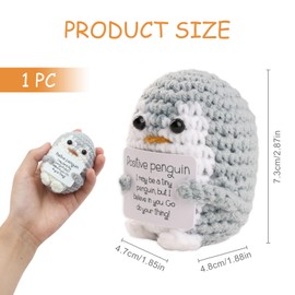 Cute Positive Funny Penguin Wool Knitting Doll, Mini Pocket Hug Penguin Doll with Positive Card Crochet Encourage Penguin Creative Plush Emotional Gifts for Adult Lovers Birthday Thanksgiving