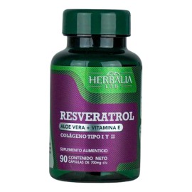 Resveratrol con Aloe Vera – Colágeno Tipo I y II + Vitamina E – Apoyo Diario Antioxidante y Bienestar de Piel y Articulaciones – 90 Softgels 700mg | Herbalia Lab