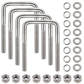 4 Set Stainless Steel Square U Bolt Kit for Boat Trailer, Heavy Duty U-Bolt with Nuts and Frame Plate for Automobiles Trailer, Ski Boat, and Sailboat Trailer (1/2" D x 3-1/16"W x 5-5/16"L)