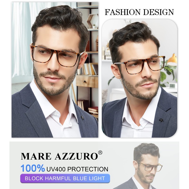 MARE AZZURO Large Blue Light Blocking Reading Glasses Men Computer