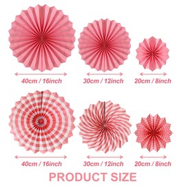 Set of 6 Paper Fan Decoration, 20 cm, 30 cm, 40 cm, Hanging Fan Decoration, Wedding Party Decorations, Pom, for Birthday Party, Wedding, New Year, Baby Shower (Pink)