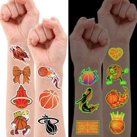 Basketball Temporary Pre - cut Tattoos - Olympic MVP Sports Game -Themed Stickers for Kids' Birthday Party Supplies, Decorations, Favors, and Prizes - Cute Gifts for Boys and Girls (Glow in the dark)