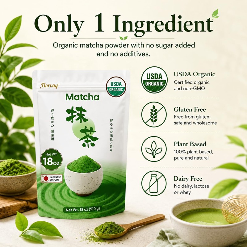 Japanese Organic Matcha Powder 18oz: Culinary Grade Green Tea Powder