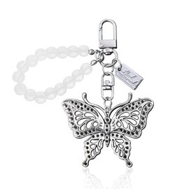 Tofwaol Butterfly Keychain Wristlet for Women Y2K Beaded Keychain Bracelets for Woman Bag Charm for Handbags Backpack Purse Charms for Girls Aesthetic Keychains for Car Keys Accessories for Woman