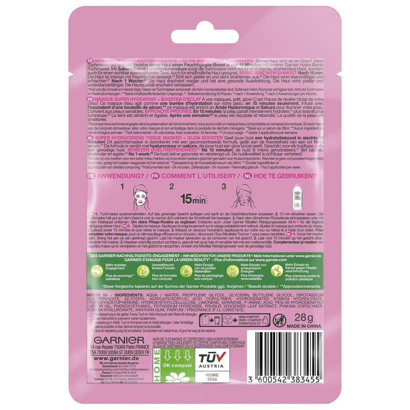 Garnier Cloth Mask, Face Mask for Pale Skin, Glow Boosting