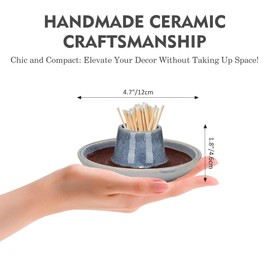 SANDOO Handmade Ceramic Match Holder with Striker - Works with All Matches,Decorative Match Holder,Match Stick Holder,Candle Accessory,Aesthetic Home Decor for Fireplace,Matches not Included,4.7"x1.8"