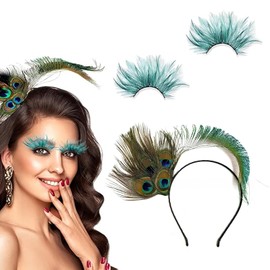 MisFun Peacock Headpiece Carnival with Eyelash Feathers, Peacock Feathers Hair Accessories, Peacock Costume Women, Hair Accessories Feathers, Carnival, Lightweight Feather Headband, Carnival