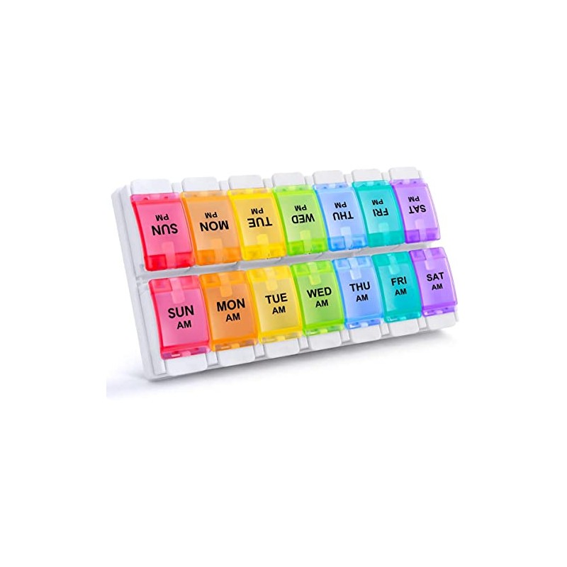 AM PM Weekly 7 Day Pill Organizer, HUAXIYAN Large Daily
