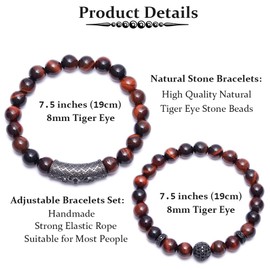 BOMAIL 8mm Tiger Eye Stone Beads Bracelet Elastic Natural Stone Yoga Bracelet for Women Men