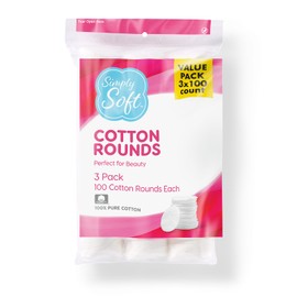 Medline Medline Simply Soft Cotton Rounds (300 Count), 100% Cotton Absorbent and Textured Cotton Pads, Lint-Free