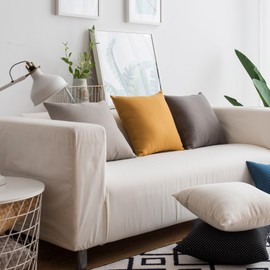 Home Brilliant Pack of 2 Modern Farmhouse Throw Pillow Covers Decorative Textured Square Accent Cushion Covers Set for Sofa, 18 x 18 inches(45cm), White Beige