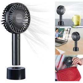 PEARL Mini Ventilator: 2in1-Hand- & Tisch-Ventilator, Akku- & USB-Betrieb, 3-stufig, Ø 95 mm (Mini Ventilator USB, Kleiner Handventilator, Luftkühler Auto)