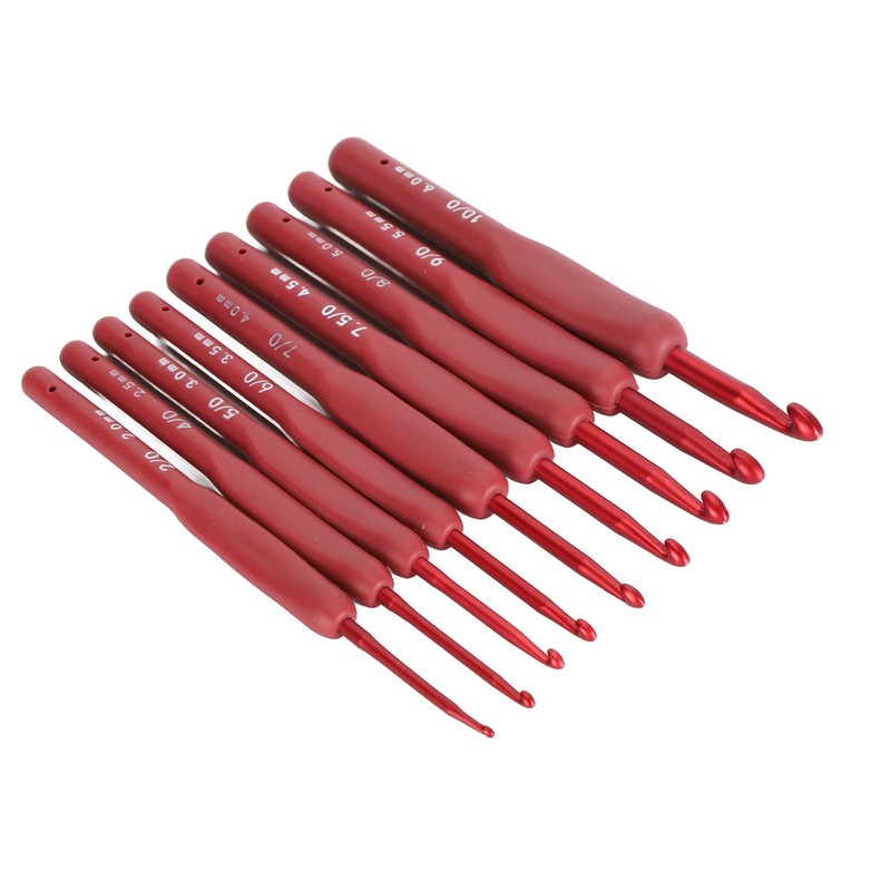 9Pcs Crochet Hook Set Aluminum Body Silicone Wrapped Handle 2