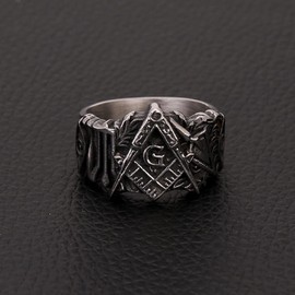 PikaLF Masonic Ring for Men, Vintage Masonic Freemason Ring, All Seeing Eye Ring, Illuminati Eye Of Providence Ring, Hip Hop Biker Ring, Punk Masonic Eye Jewelry Gift for Men Boys (Q)