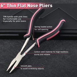 LEONTOOL Flat Pliers, Groove-free, Accessories, Long Flat Pincers, Handicrafts, Flat Head Lead Pliers, Mini Micro, Flat Nose Pliers, Long Reach, Pink, Women’s Size, Miniature, Lightweight, Easy for