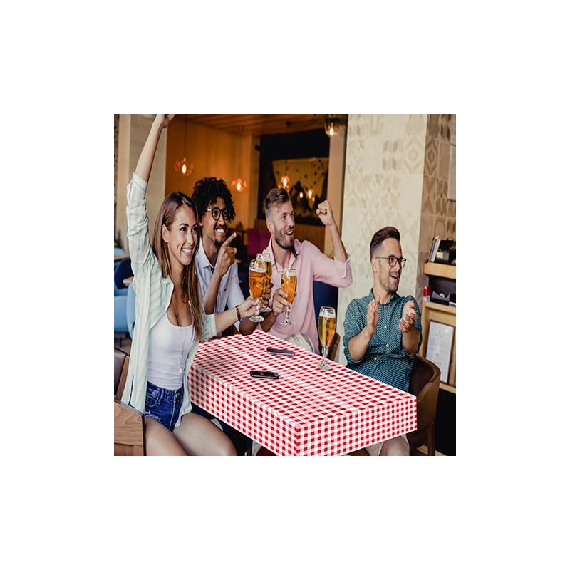 2pcs Red White Checkered Table Cloth Party, 137*274cm Plastic Table