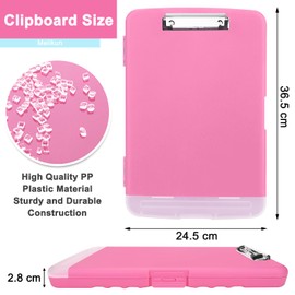 Meiikun Clipboard with Storage, High Capacity Clip Boards 8.5x11 with Pen Holder, A4 Plastic Clipboards Legal Size, Nursing Clipboard Folder Office Conference for Nurses Teachers (Pink)