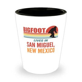 Bigfoot, Bigfoot Lives In San Miguel New Mexico Alcohol Shot Glass 1.5oz