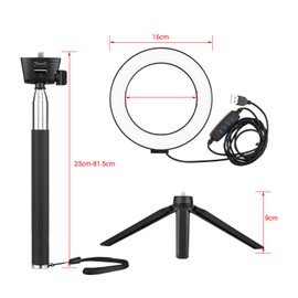 6 Inch Mini LED Ring Light Photography Lamp Dimmable 3 Lighting Modes USB Powered with Telescopic Stand Mini Desktop Tripod Ballhead for Selfie Photography
