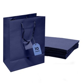 Novel Box Blue Gift Bags with Handles 10 Pack 8x4x10 Inches Large Paper Bulk Gift Bags for Business, Shopping, Birthday, Party Favor - Euro Tote Paper Bag for Groceries & Personal Use