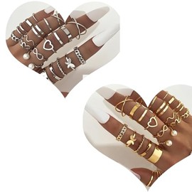 LilaLemon 44 Pieces Knuckle Gold Rings, Adjustable Vintage Finger Rings for Women, Fashion Gold Jewelry, Stacking Jewelry Accessories