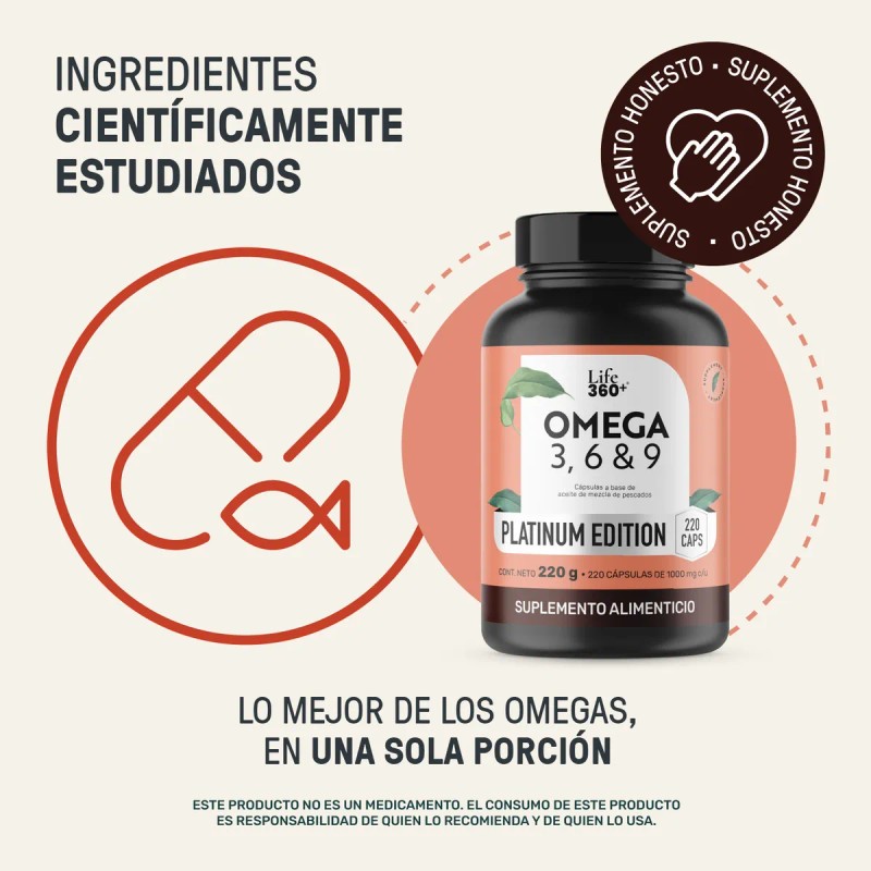 Omega 3 6 y 9 Life360 220 Cpsulas 1000 mg