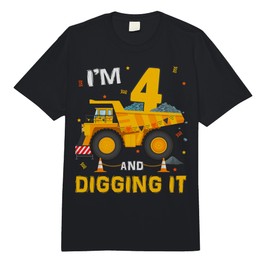 Im 4 and Digging It 4Yr Old 4th Birthday Construction Boy Comfort Colors Adult Heavyweight T-Shirt