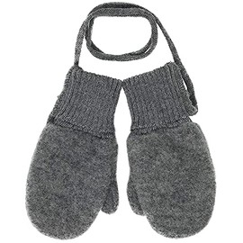Ecoable Toddler and Kids Mittens: Organic Merino Wool Snow Gloves with String (Sz 2/1-2 years, Grey)