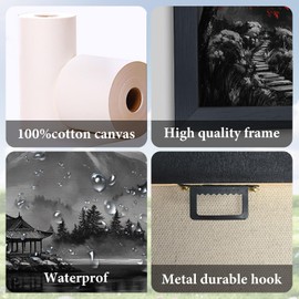 Japanese Wall Art, Black White and Red Pictures Wall Decor, Maple Leaves Canvas Prints Painting, Large moon Framed Artwork for Living Room Bedroom Office Bathroom Corridor Dining Room 36"x 24"