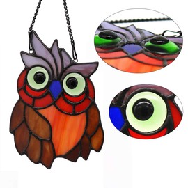 HAOSUM Owl Bird Stained Glass Window Hanging Suncatcher,Home Decoration,Birthday Gift,, Gift for Women 5.5 × 4 INCH